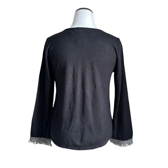 YA Los Angeles Boho Peasant Tassel Hem Trim Long Sleeve Cotton blend Top Size M - Picture 2 of 10